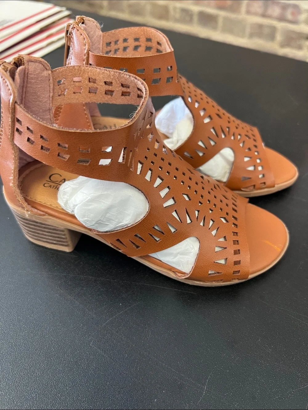 Catherine Malandrino Girls' Brown Laser-Cut Open-Toe Sandals